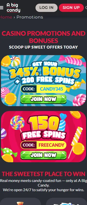 Big Candy Casino promotions on mobile