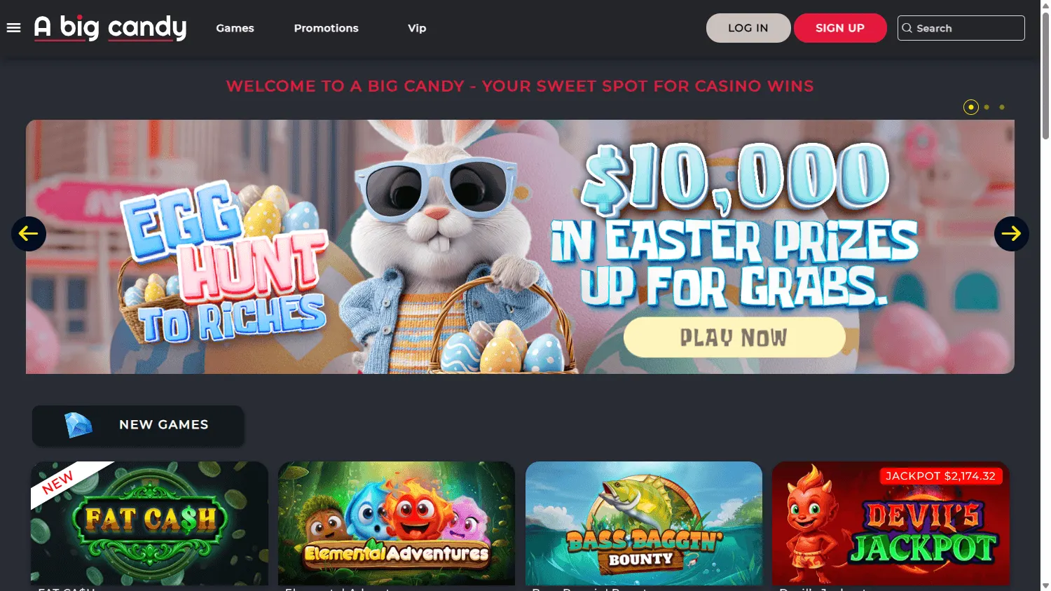 Big Candy Casino home on desktop