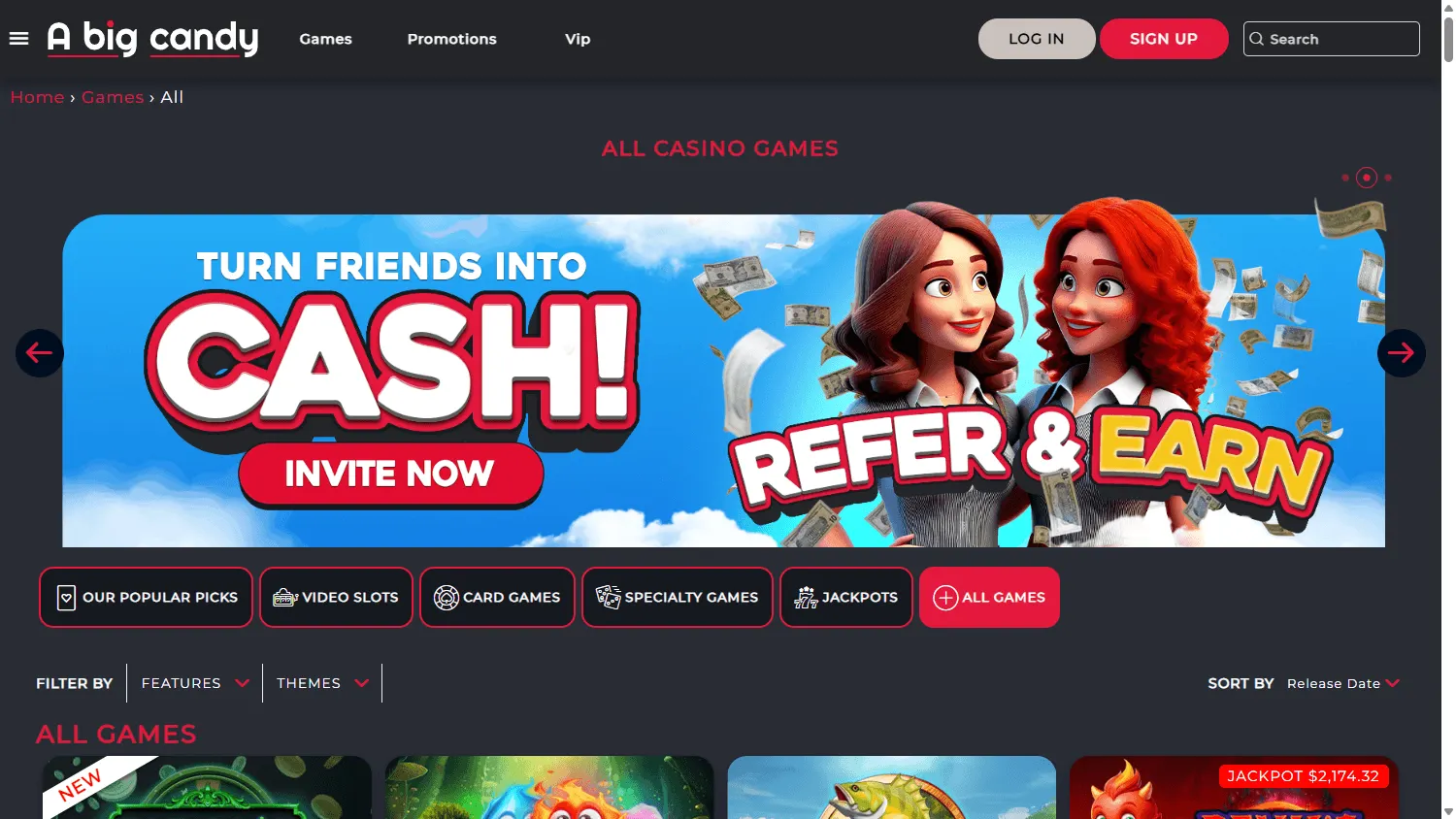 Big Candy Casino games on desktop